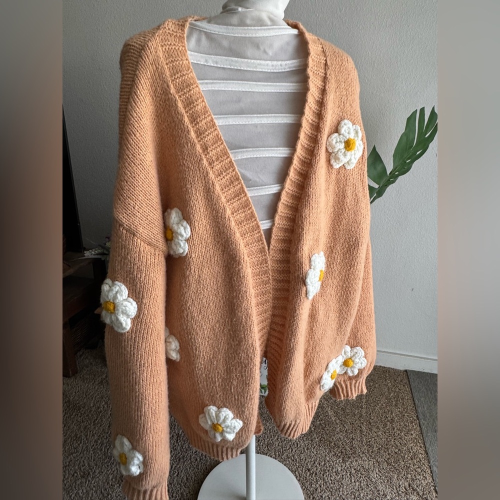 Talula Orange and White Floral Cardigan Sweater